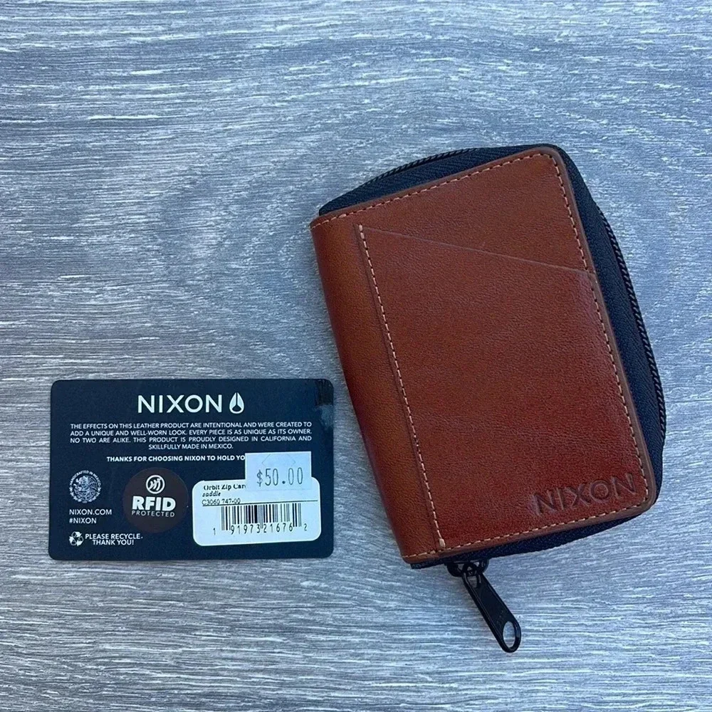 Nixon Orbit Zip Card Leather Wallet, saddle